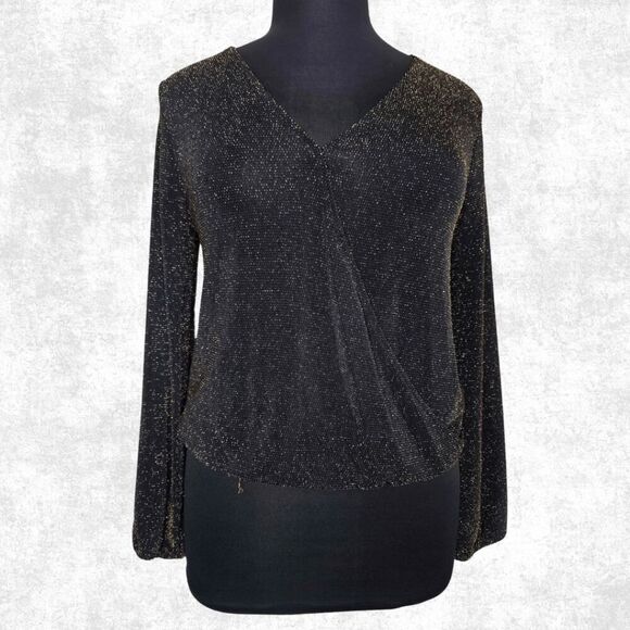 IF BY SEA Black & Gold Glitter Surplice Blouse – Size L (NWT) - Picture 8 of 8
